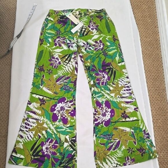 Lagaci Tropical Green and Purple Wide Leg Pants M - Picture 1 of 8